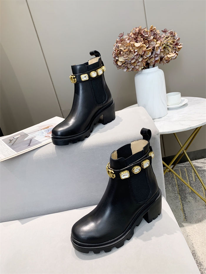 Gucci Ankle Boots Leather with Belt Crystals