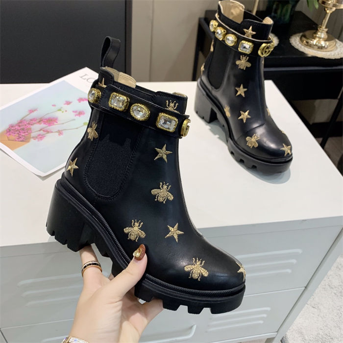 Gucci Ankle Boots Leather with Belt Crystals Bees