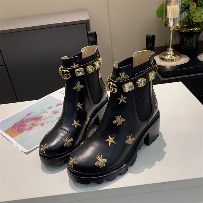 Gucci Ankle Boots Leather with Belt Crystals Bees