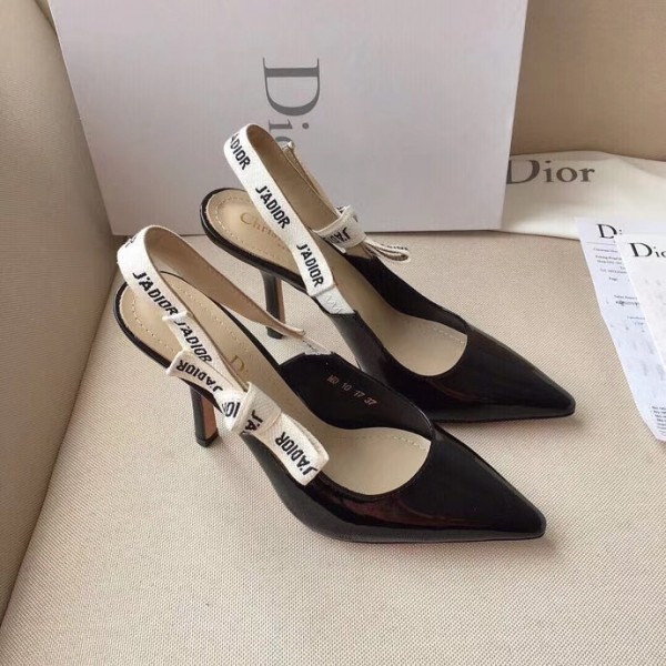 Dior J'ADior Slingback Pumps In Black Patent Leather