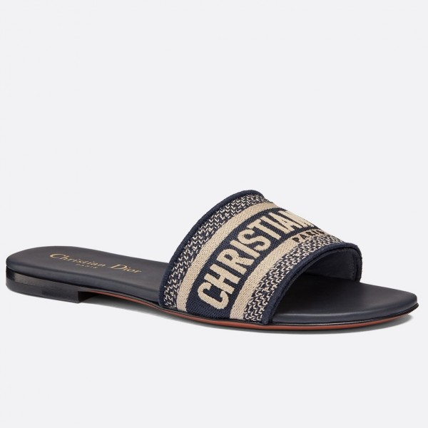 Dior Dway Slide Embroidered Cotton Navy