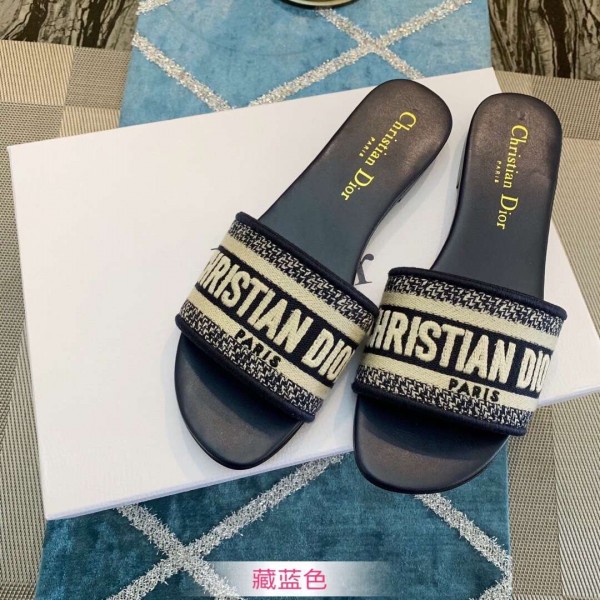 Dior Dway Slide Embroidered Cotton Navy