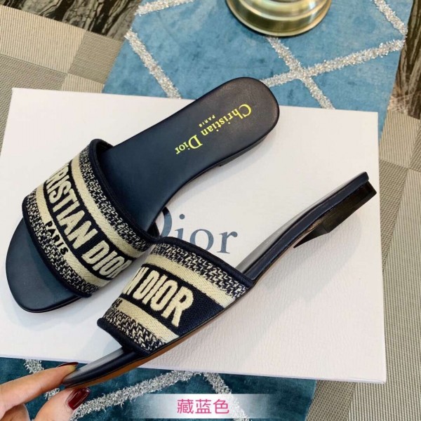 Dior Dway Slide Embroidered Cotton Navy