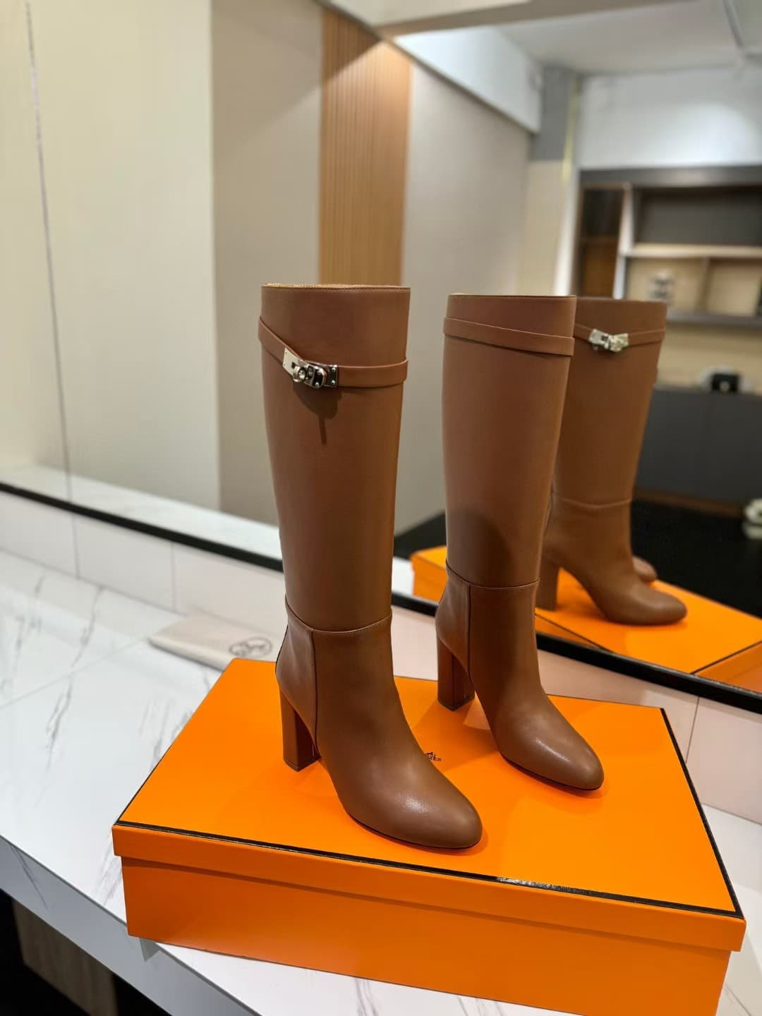 Hermes Story Boots In Brown Calfskin Leather