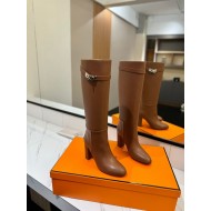 Hermes Story Boots In Brown Calfskin Leather