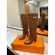 Hermes Story Boots In Brown Calfskin Leather