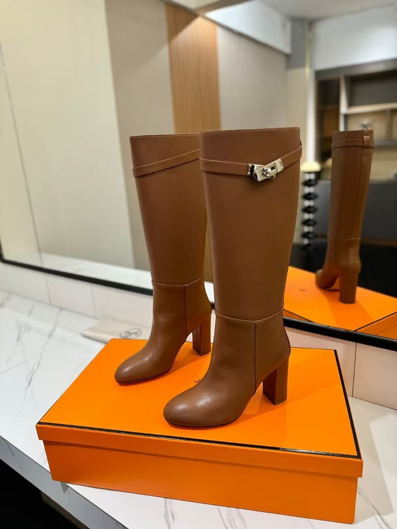 Hermes Story Boots In Brown Calfskin Leather