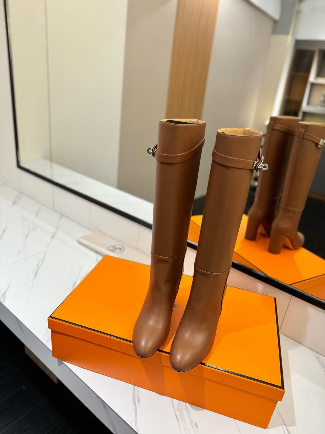 Hermes Story Boots In Brown Calfskin Leather