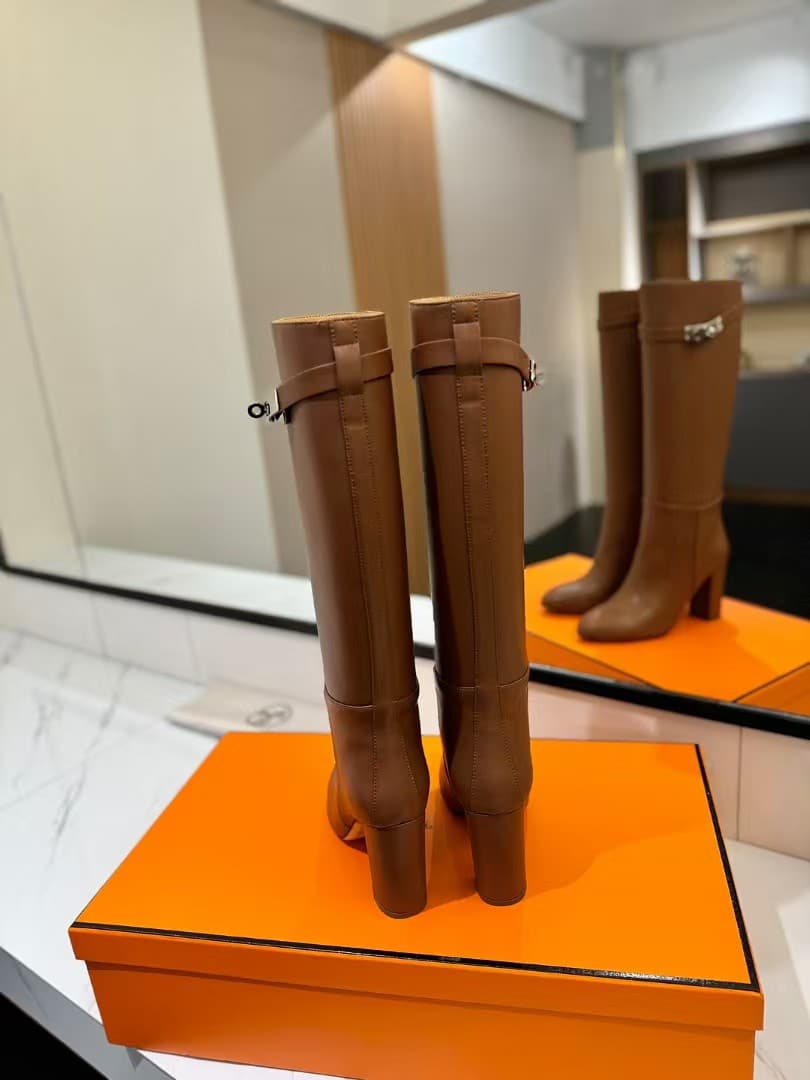 Hermes Story Boots In Brown Calfskin Leather