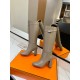 Hermes Story Boots In Grey Calfskin Leather