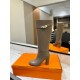 Hermes Story Boots In Grey Calfskin Leather