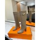 Hermes Story Boots In Grey Calfskin Leather