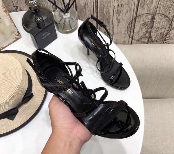 Saint Laurent Black Cassandra Sandals With Black Monogram