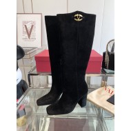 VALENTINO GARAVANI VLOGO 100 Suede Knee Boots in Black