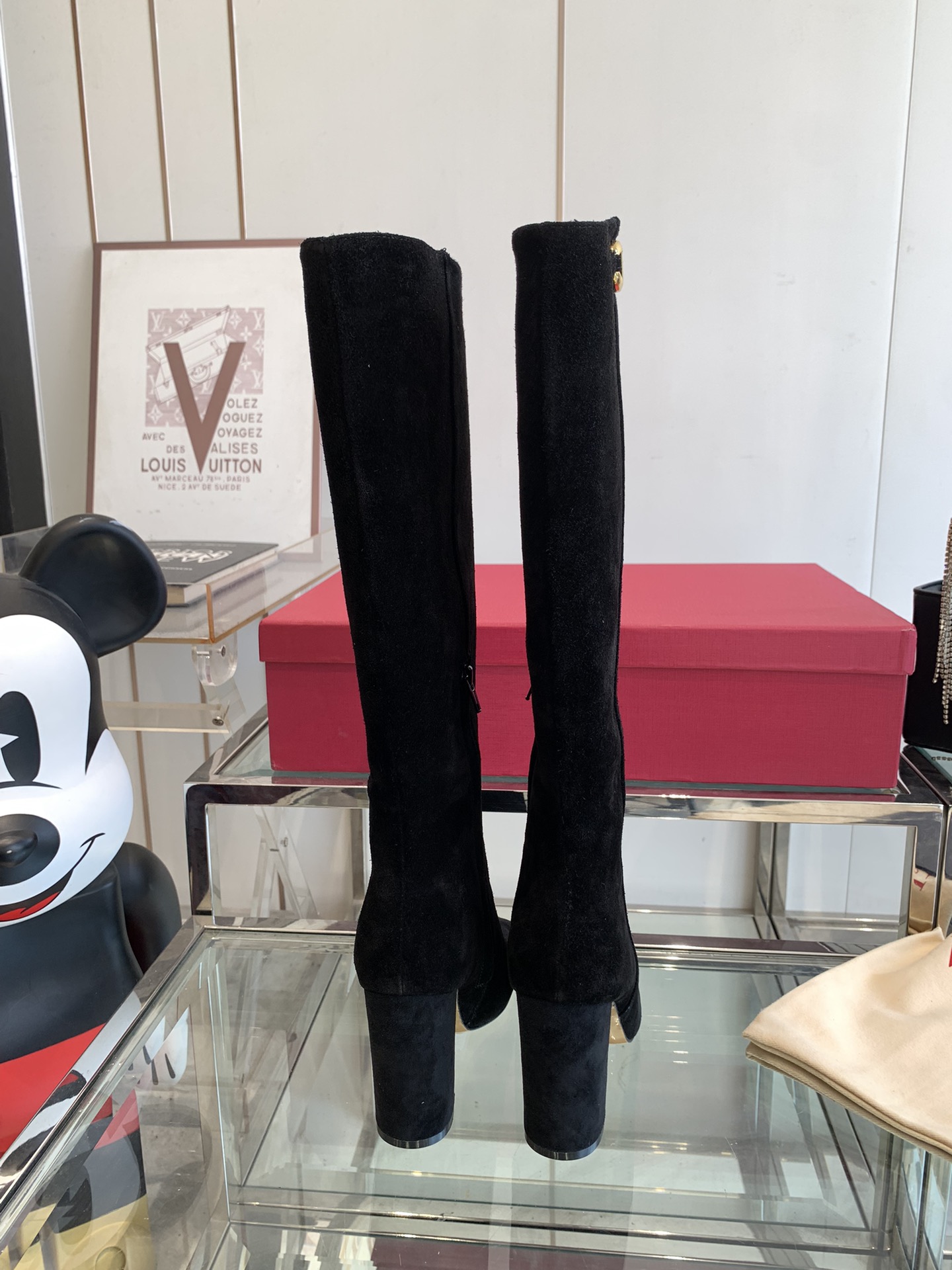 VALENTINO GARAVANI VLOGO 100 Suede Knee Boots in Black