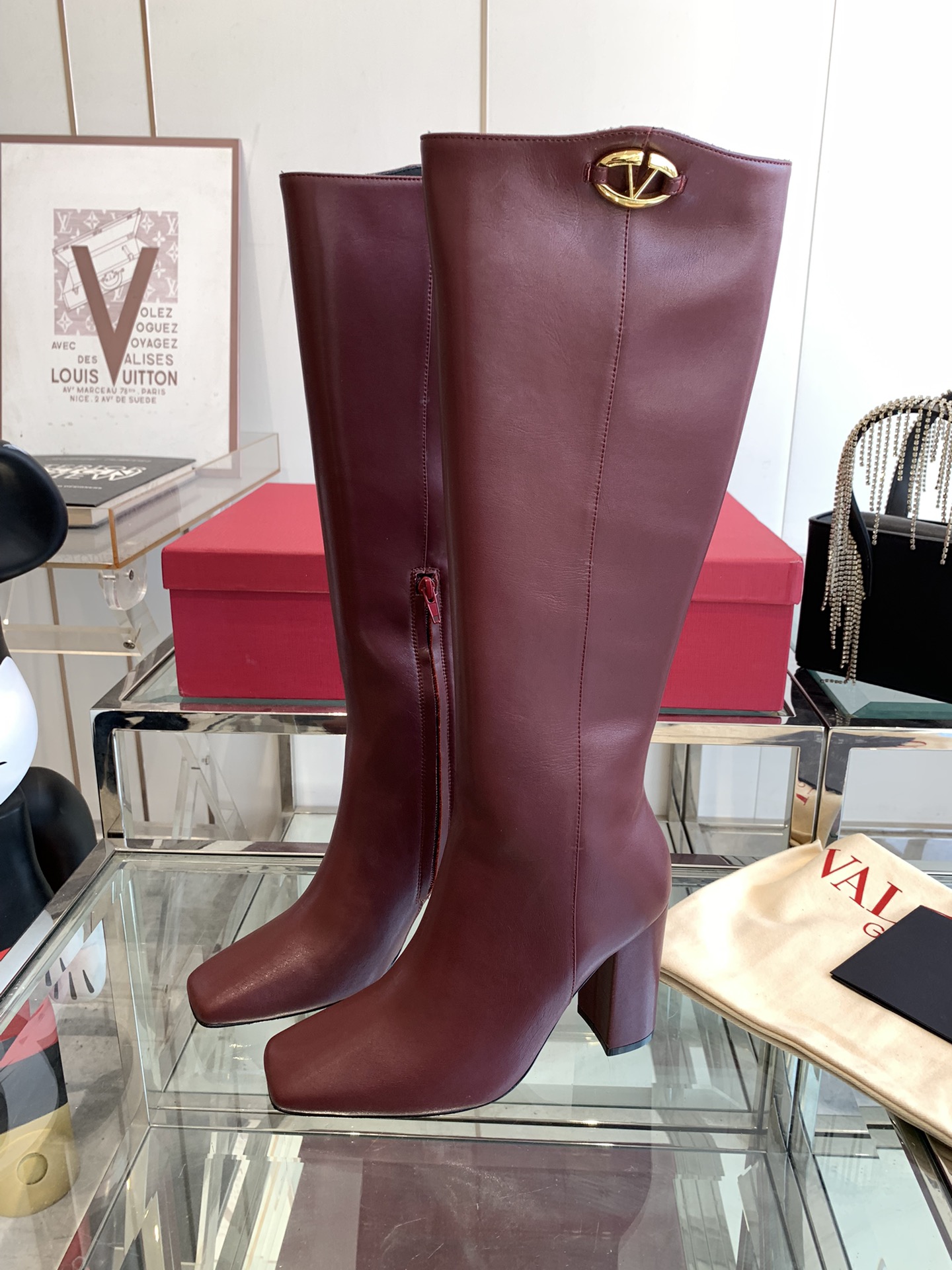 VALENTINO GARAVANI VLOGO Knee Boots in Red Leather