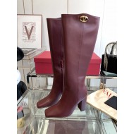 VALENTINO GARAVANI VLOGO Knee Boots in Red Leather