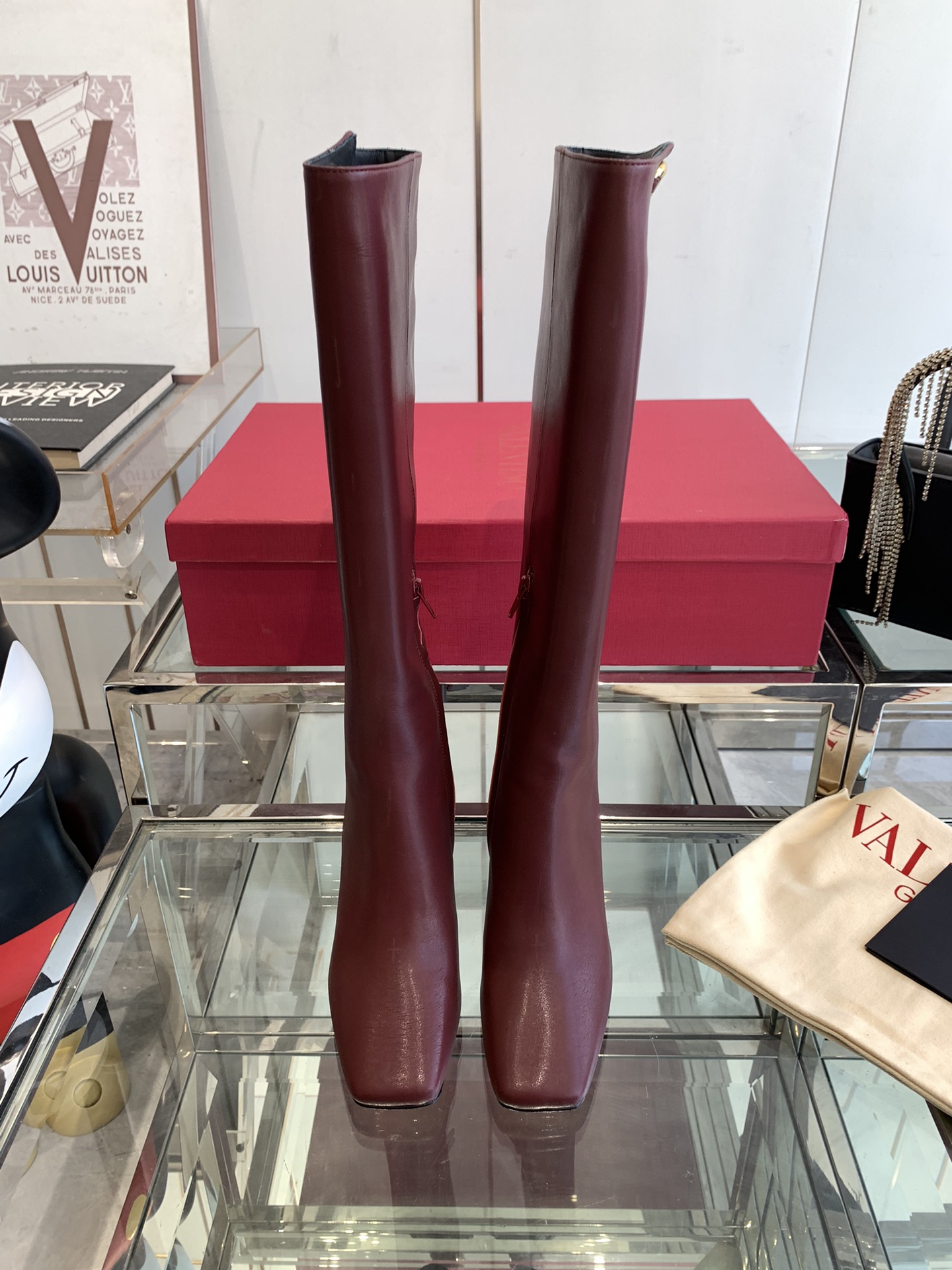 VALENTINO GARAVANI VLOGO Knee Boots in Red Leather