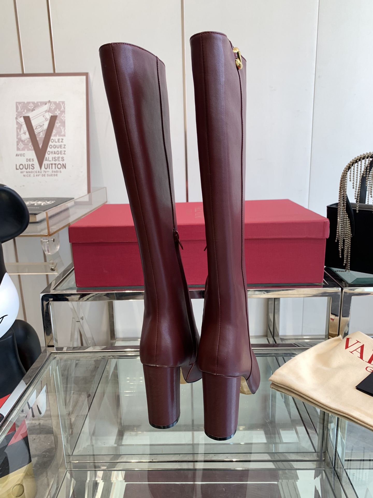 VALENTINO GARAVANI VLOGO Knee Boots in Red Leather