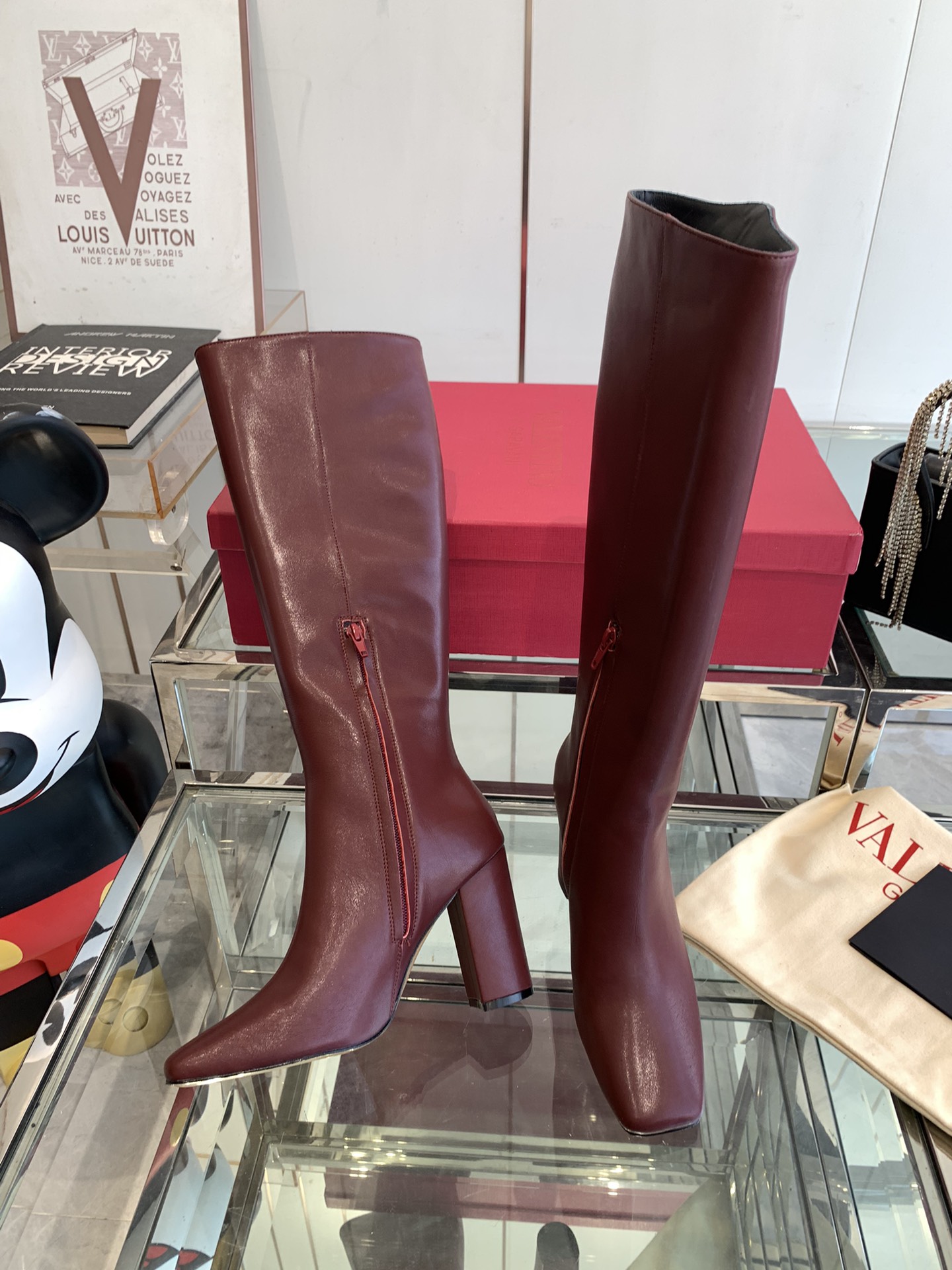 VALENTINO GARAVANI VLOGO Knee Boots in Red Leather