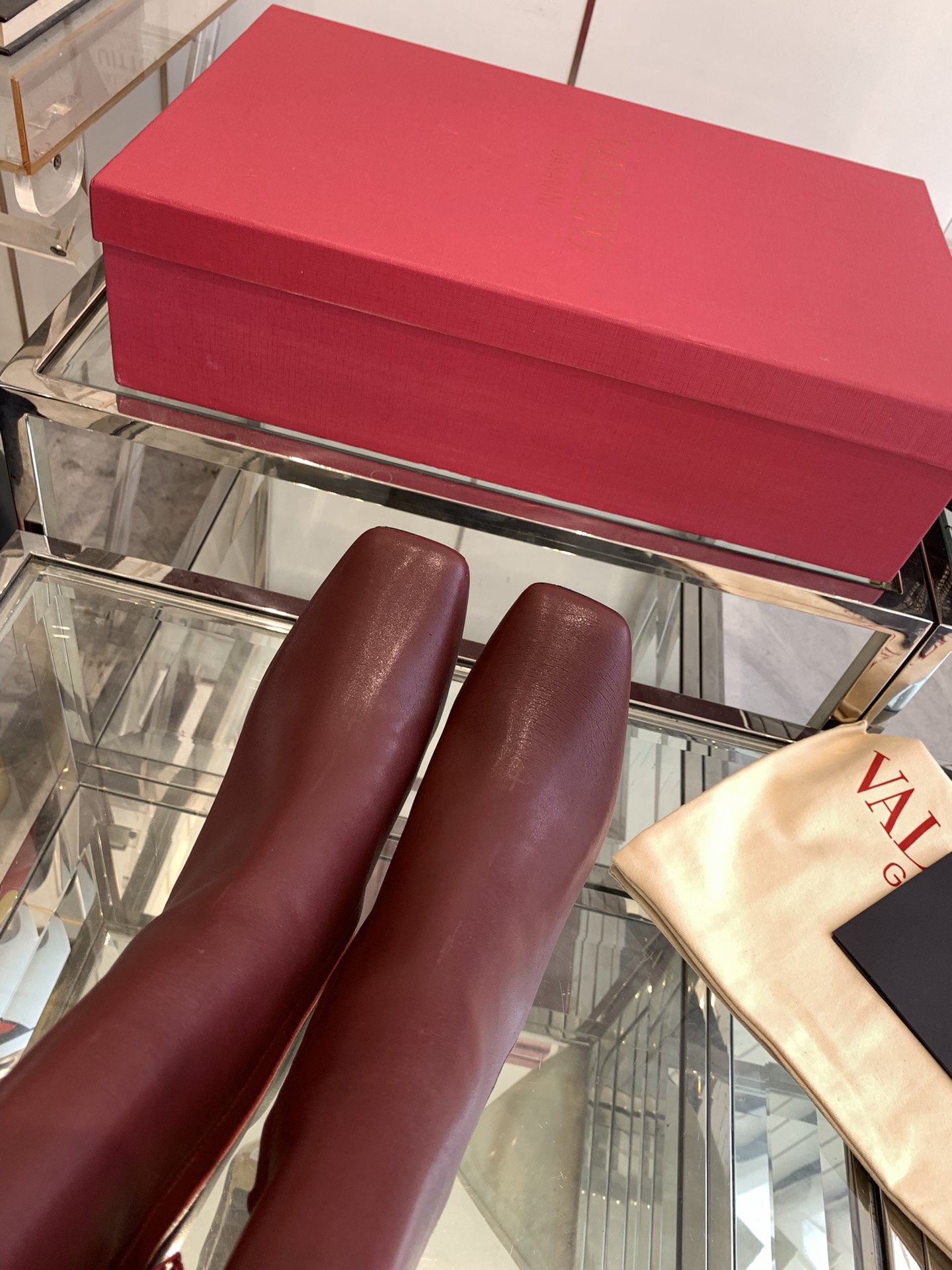 VALENTINO GARAVANI VLOGO Knee Boots in Red Leather