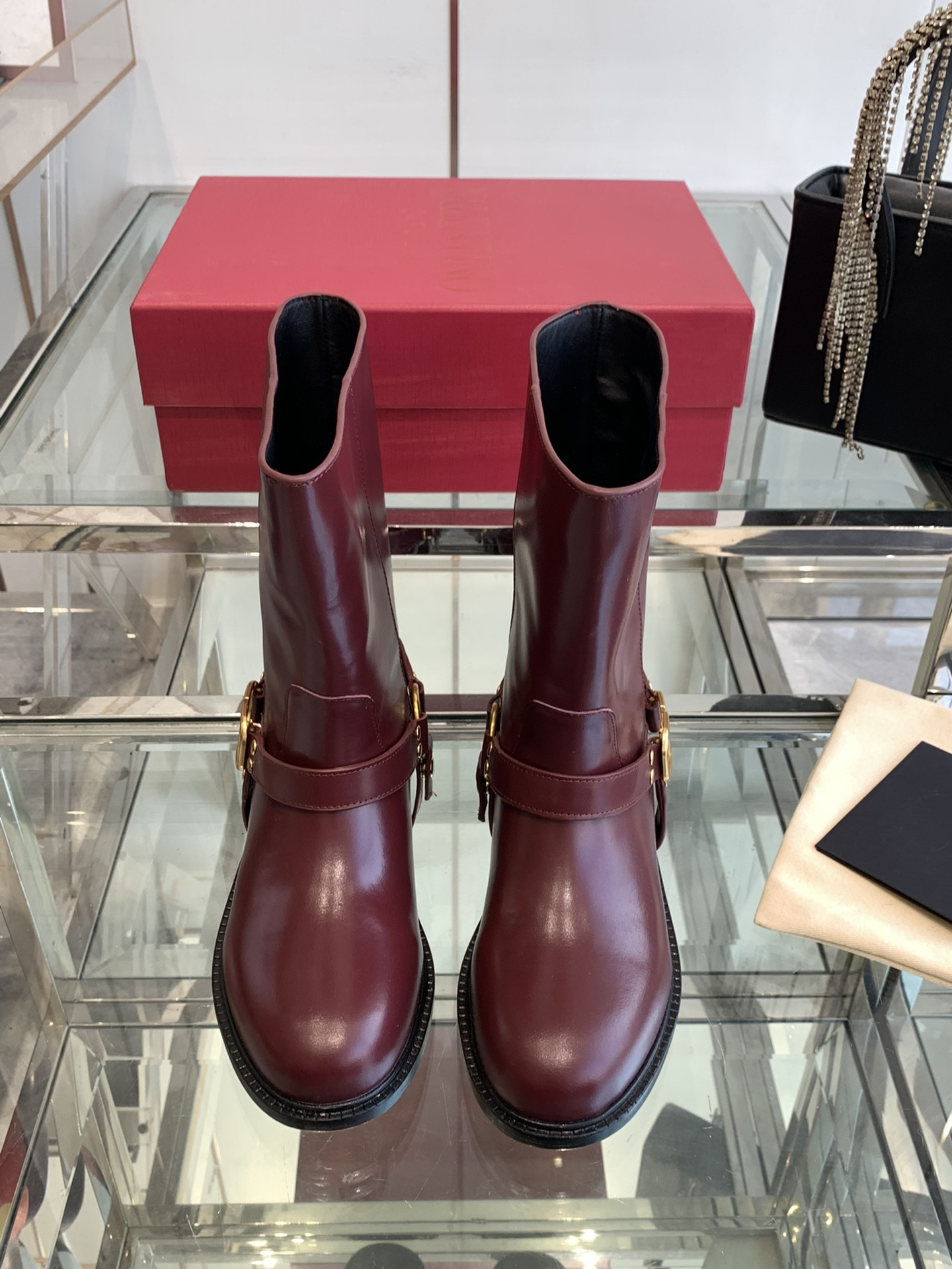 VALENTINO Vlogo Signature Calfskin Ankle Boot for Woman in Dark Red