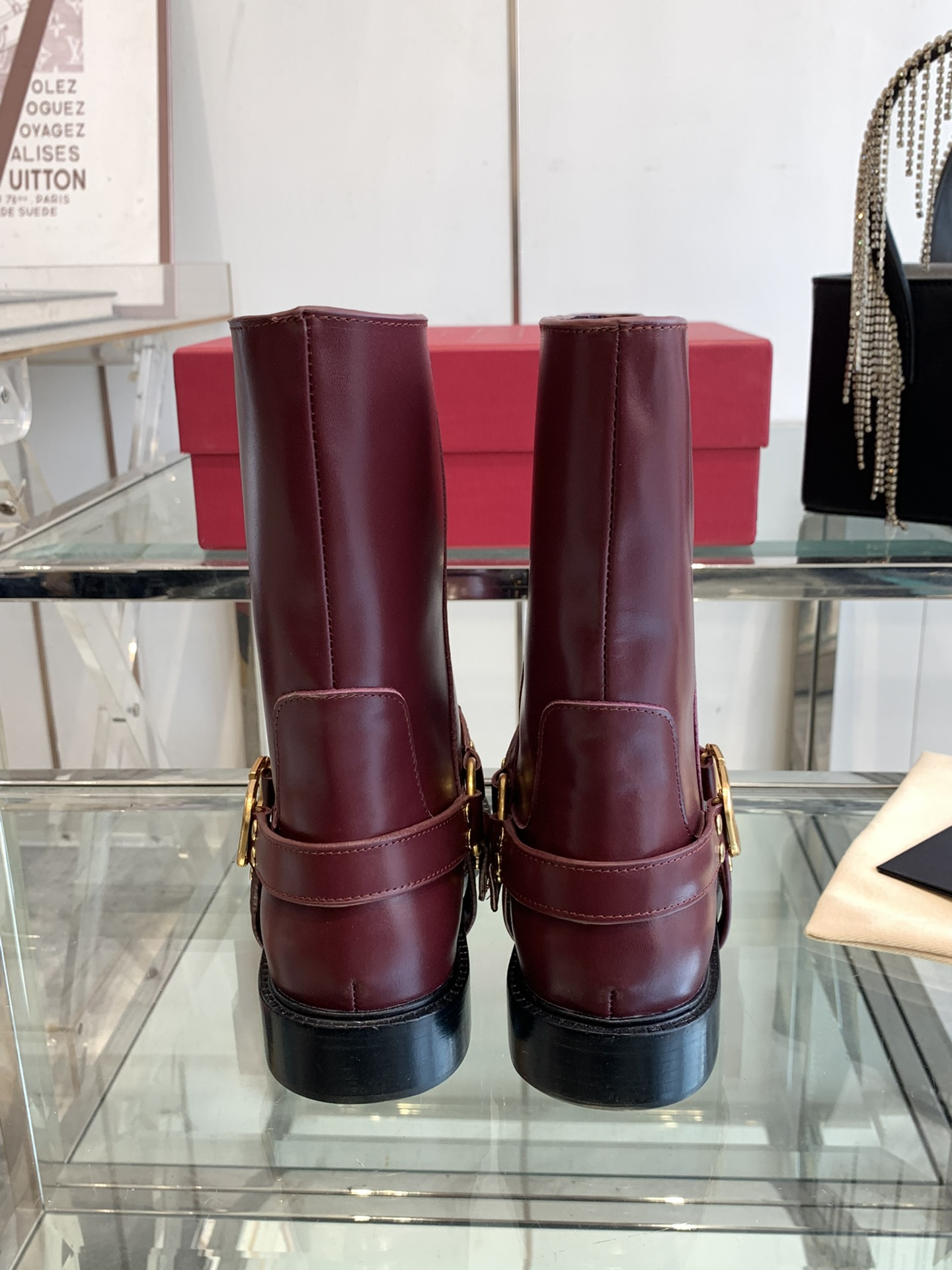 VALENTINO Vlogo Signature Calfskin Ankle Boot for Woman in Dark Red