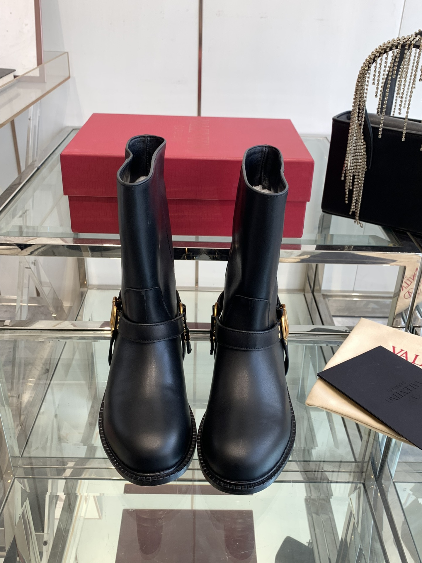 VALENTINO Vlogo Signature Calfskin Ankle Boot for Woman in Black 