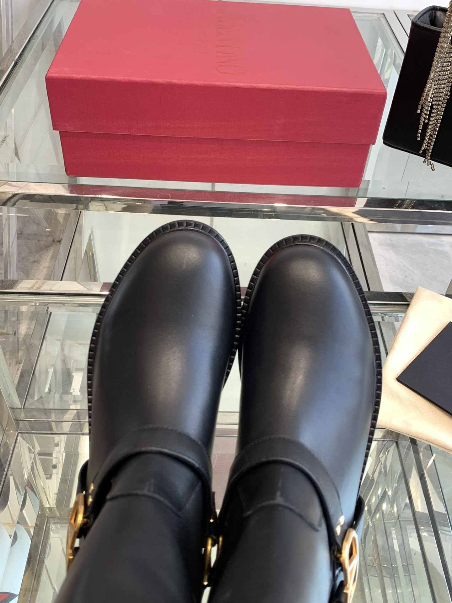 VALENTINO Vlogo Signature Calfskin Ankle Boot for Woman in Black 