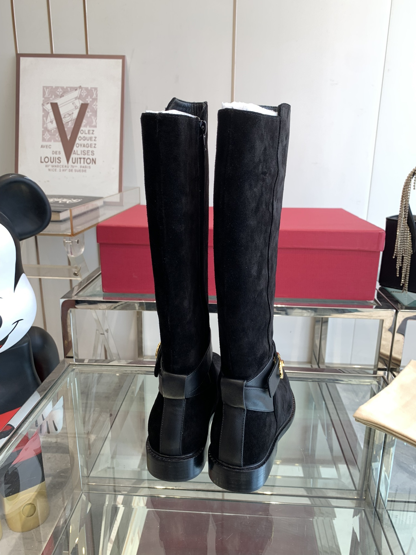 Valentino Garavani Women's VLogo Flat Knee-High Boots Leather Black