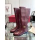 Valentino Garavani Women's VLogo Flat Knee-High Boots Leather Dark Red