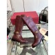 Valentino Garavani Women's VLogo Flat Knee-High Boots Leather Dark Red