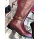 Valentino Garavani Women's VLogo Flat Knee-High Boots Leather Dark Red