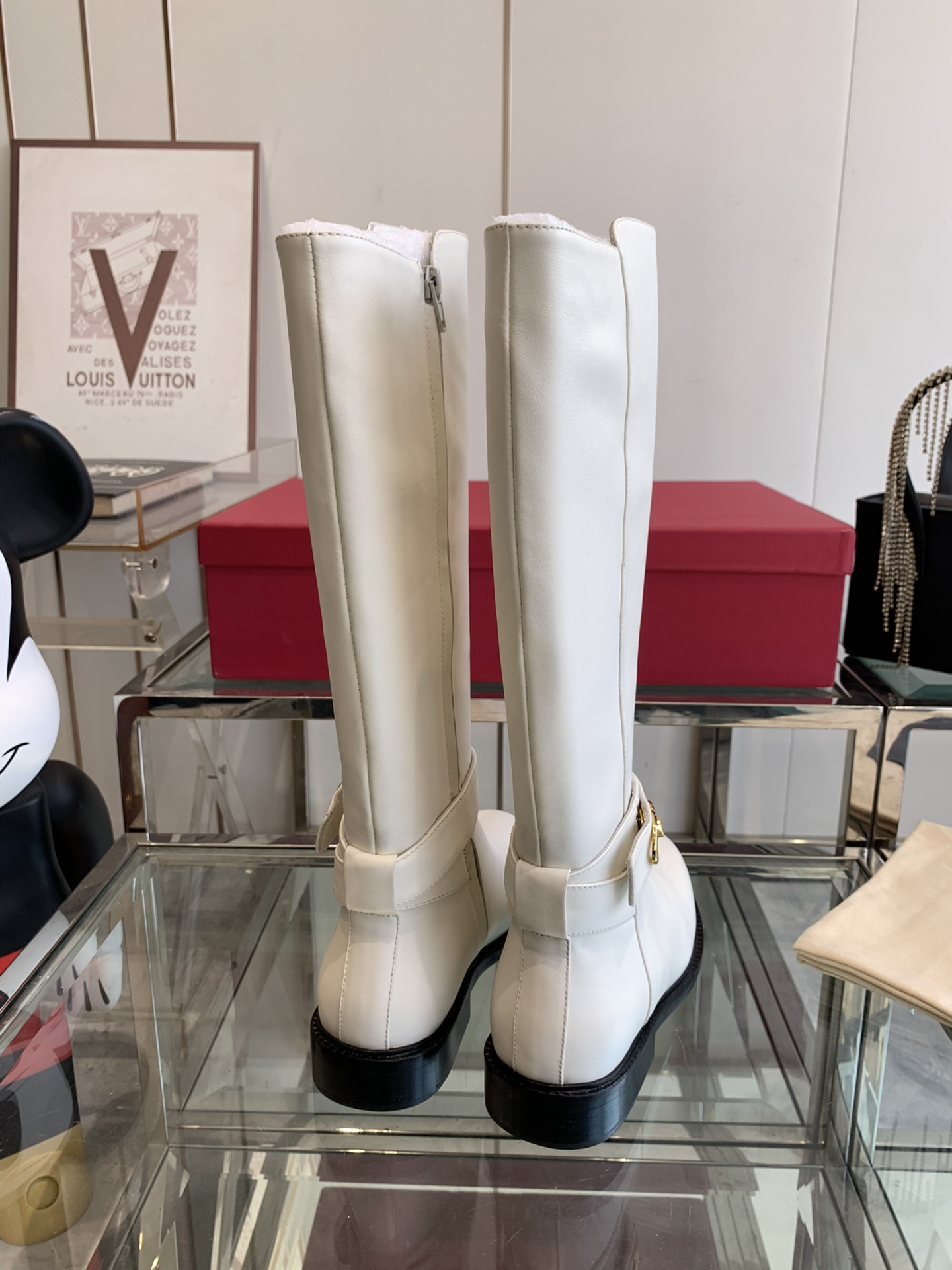 Valentino Garavani Women's Vlogo Flat Knee-High Boots Leather White