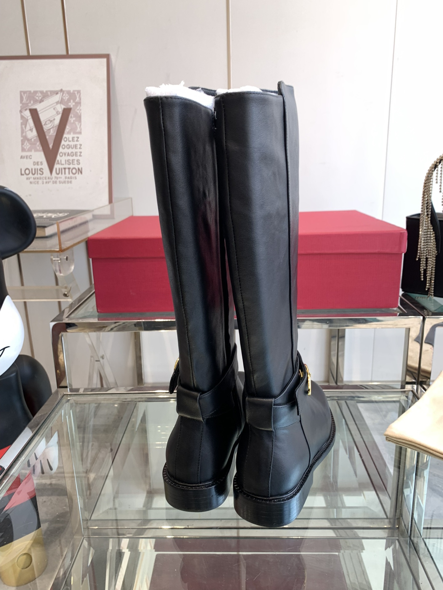 Valentino Garavani Women's Vlogo Flat Knee-High Boots Leather Black