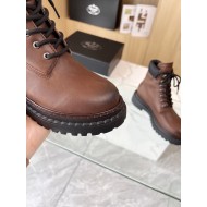 Prada Leather and Re-Nylon Booties Dark Brown