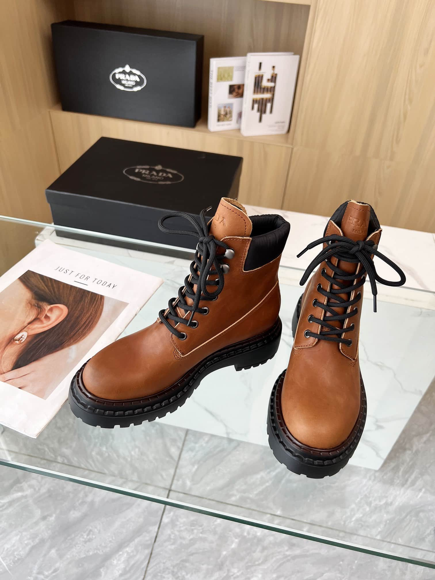 Prada Leather and Re-Nylon Booties Brown