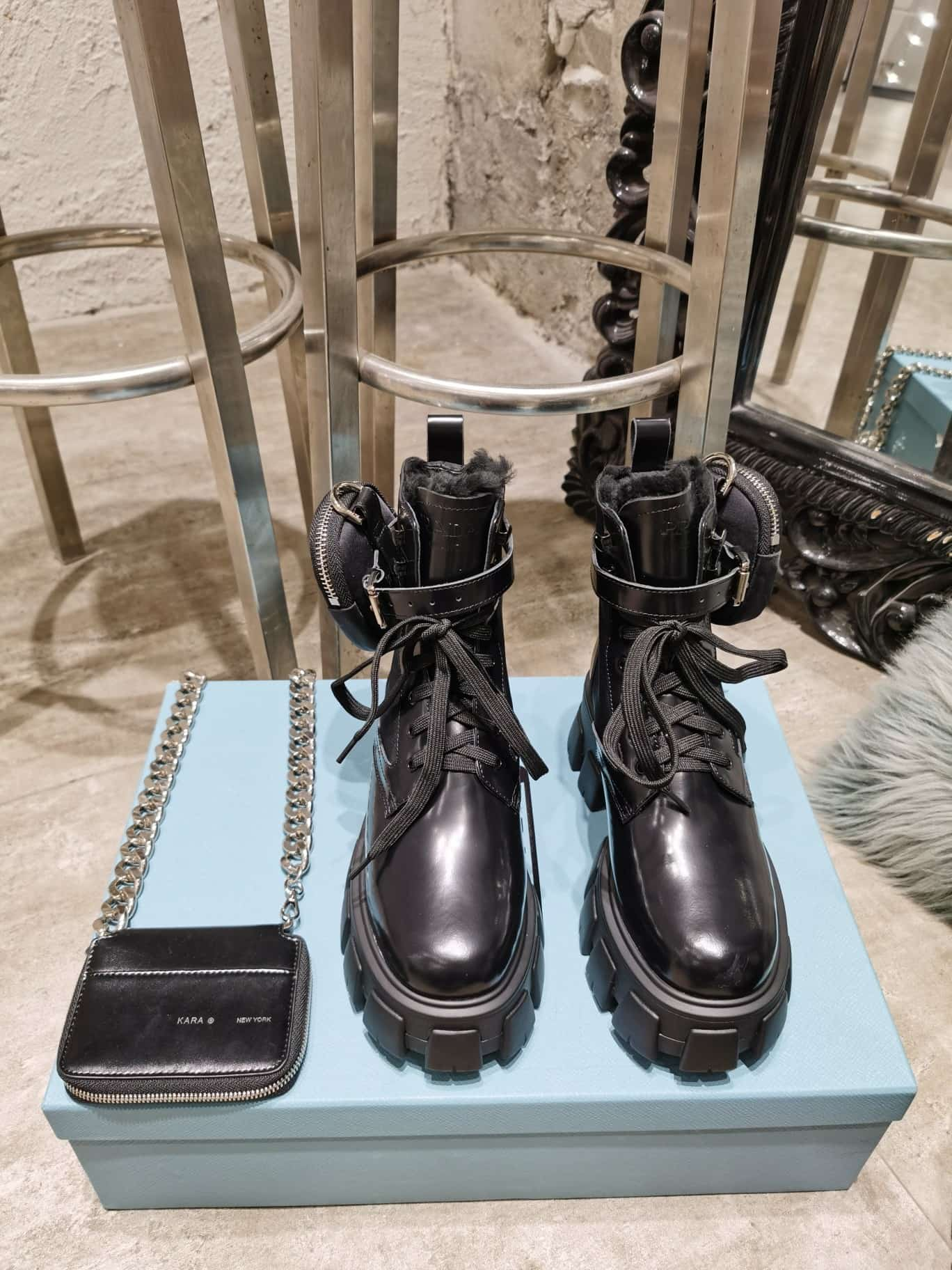 Prada Monolith Leather and Re-Nylon Boots with Pouch