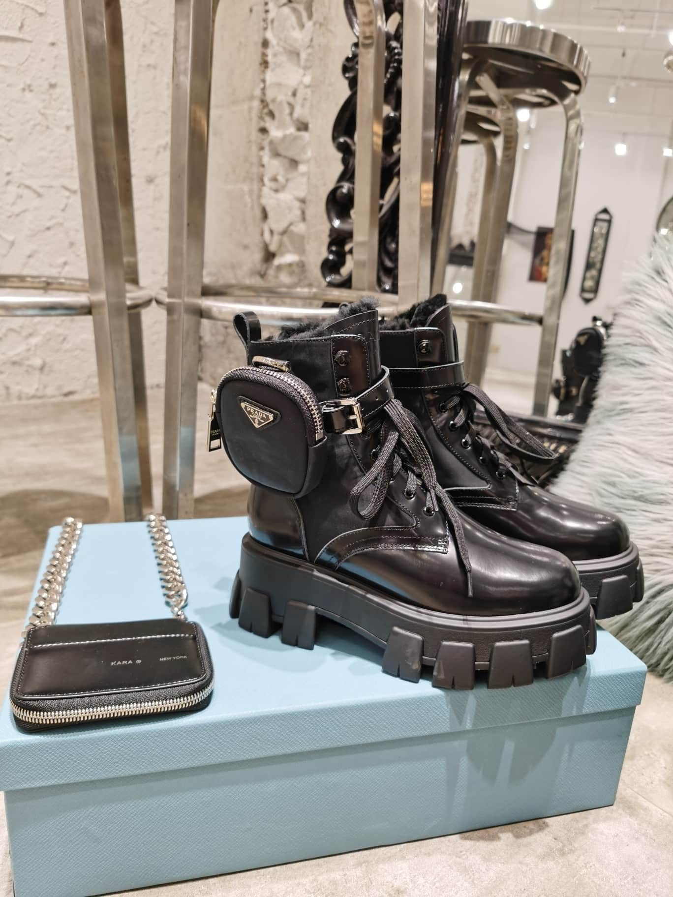 Prada Monolith Leather and Re-Nylon Boots with Pouch