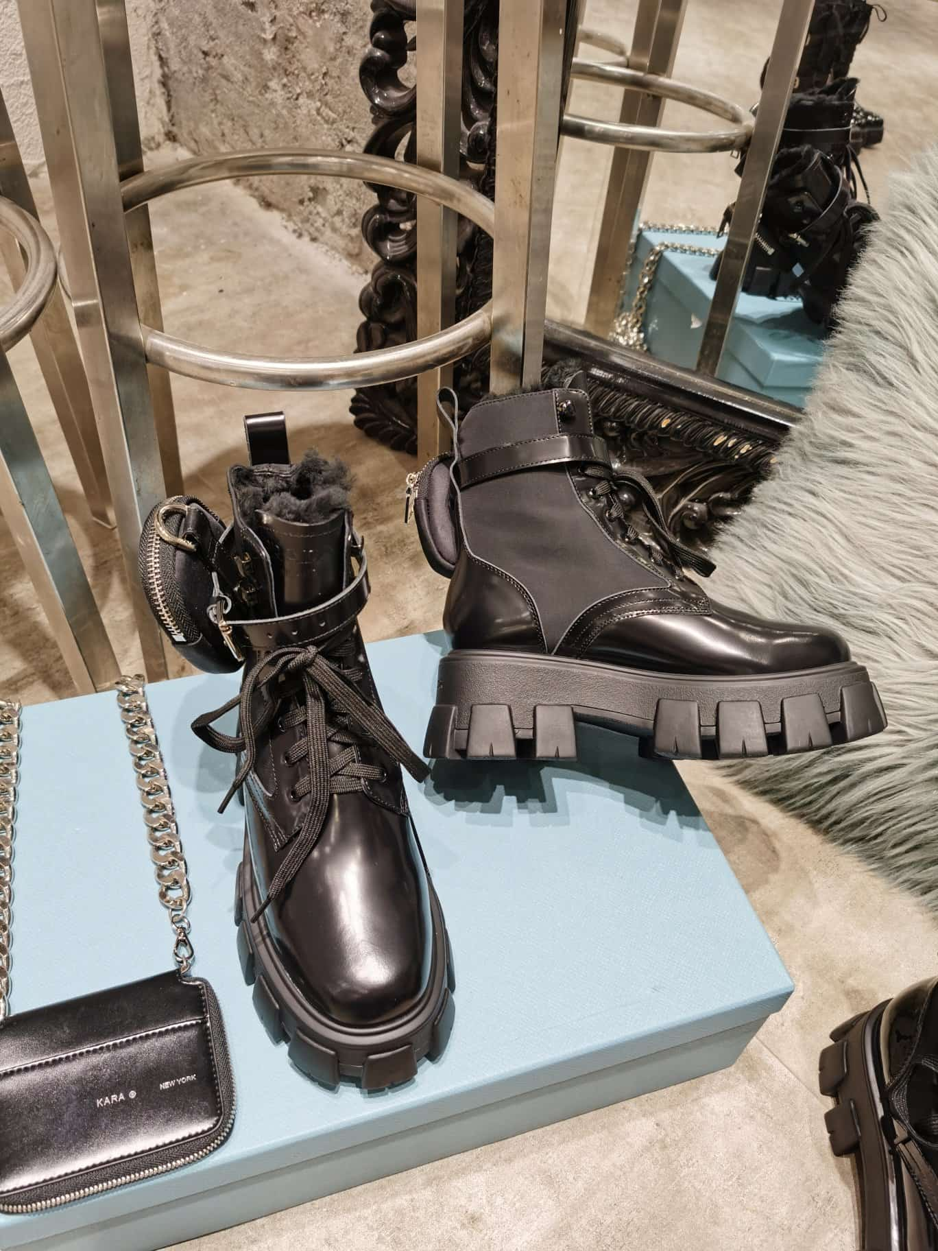 Prada Monolith Leather and Re-Nylon Boots with Pouch