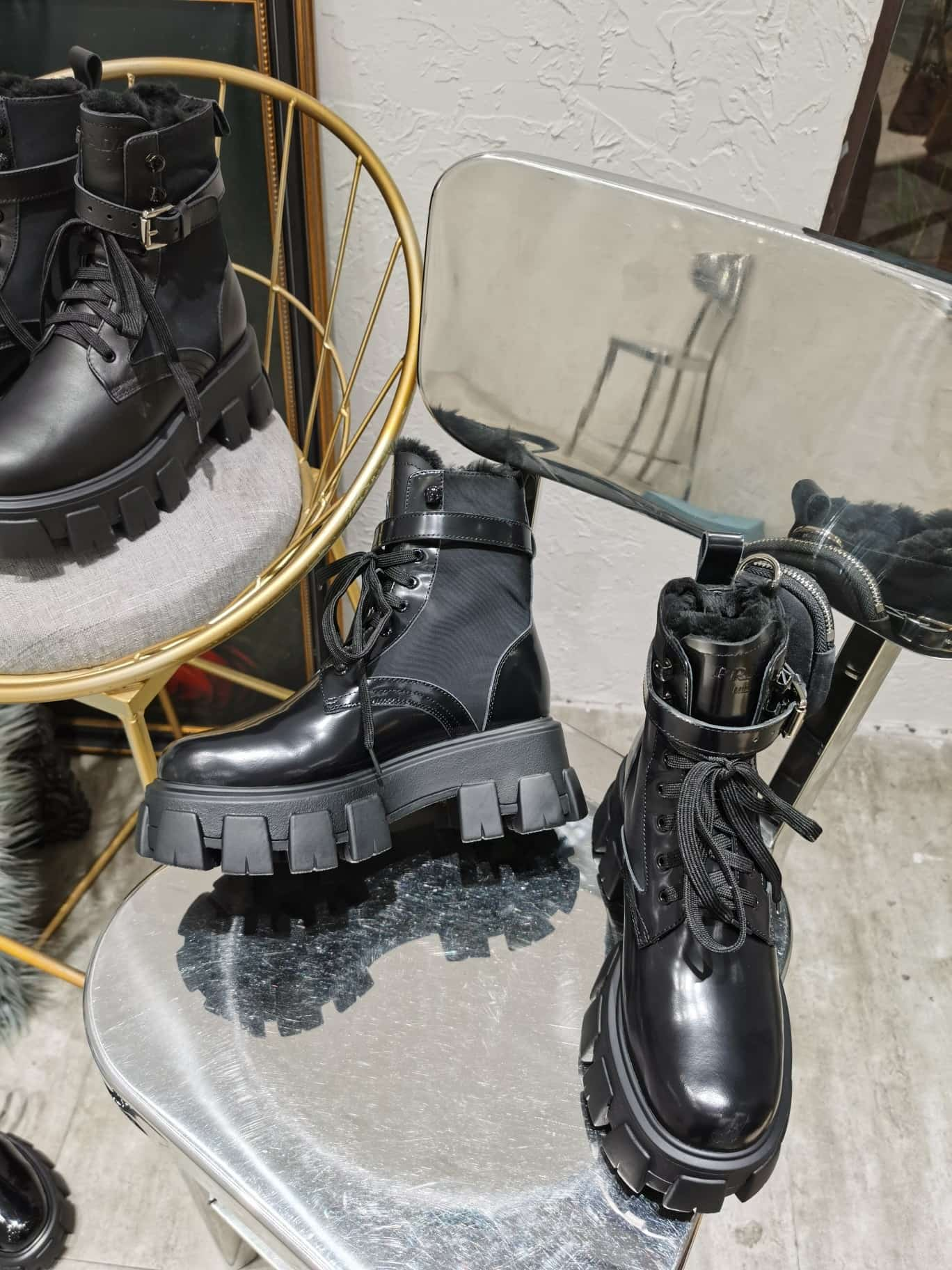 Prada Monolith Leather and Re-Nylon Boots with Pouch