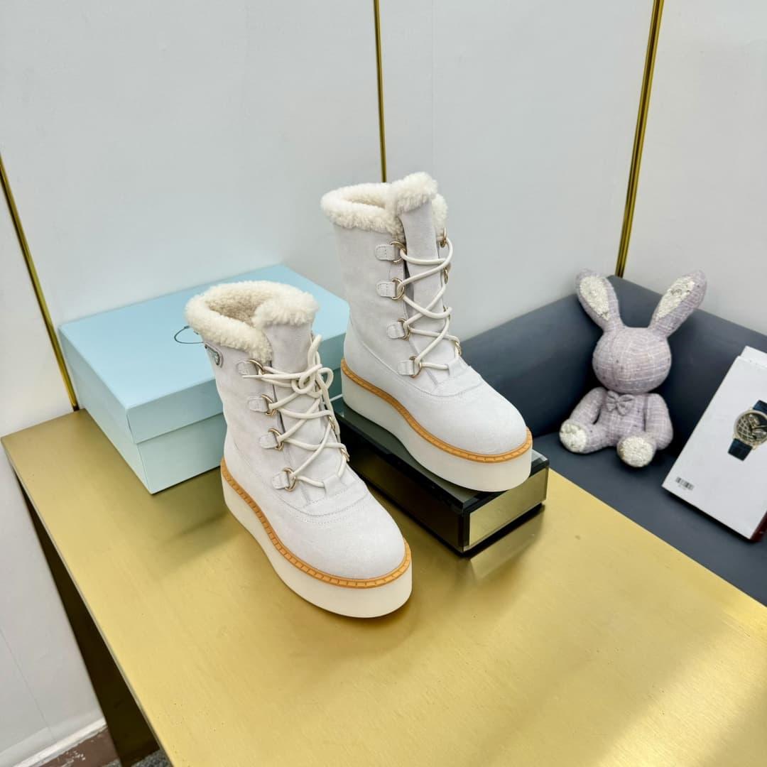 Prada Suede Shearling Flatform Ranger Boots