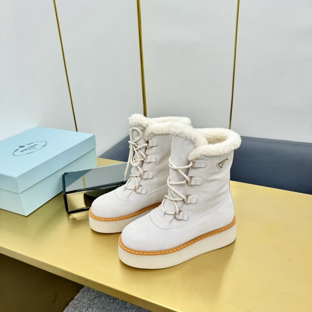 Prada Suede Shearling Flatform Ranger Boots