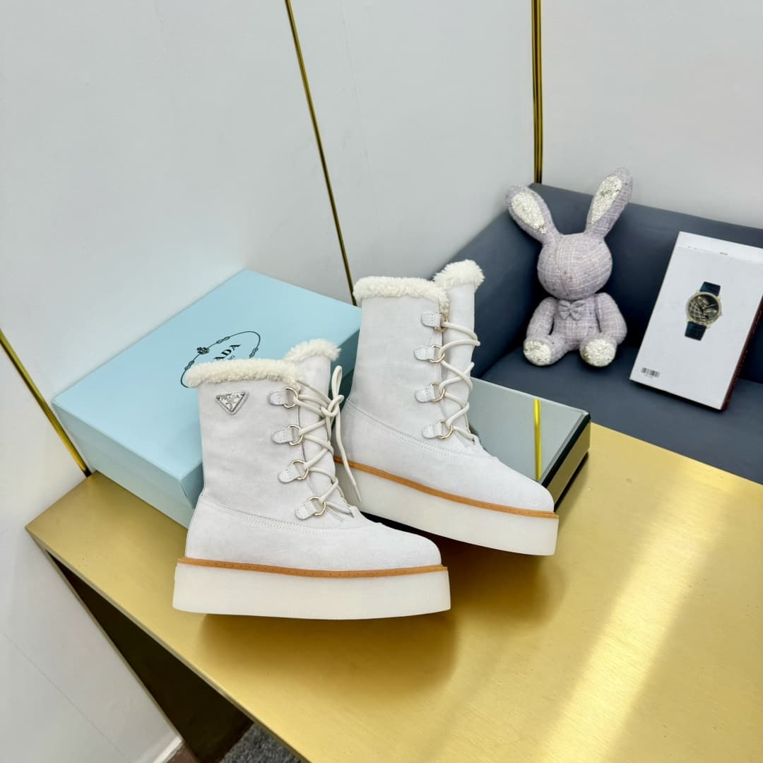 Prada Suede Shearling Flatform Ranger Boots