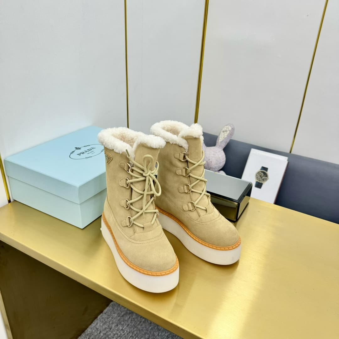 Prada Suede Shearling Flatform Ranger Boots