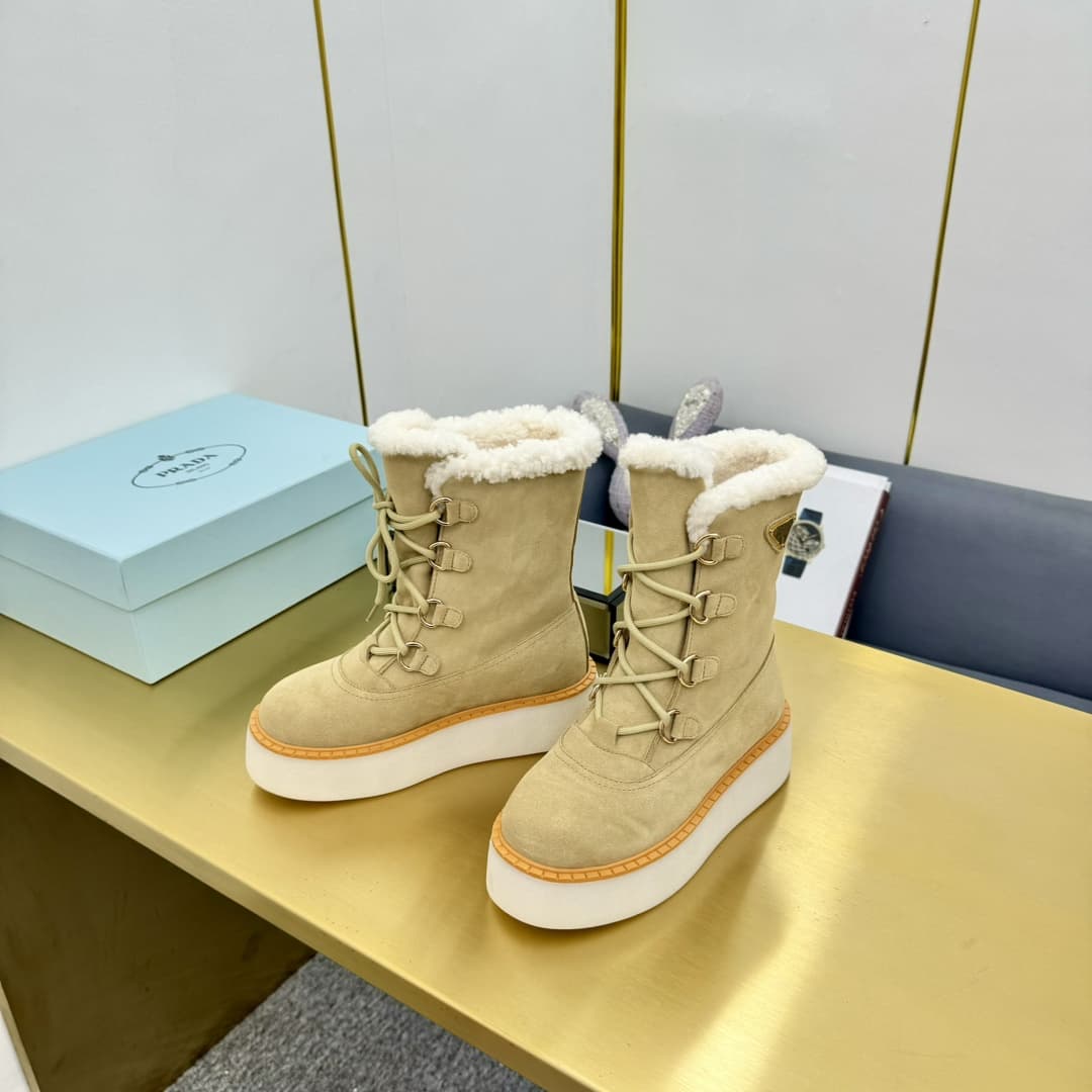 Prada Suede Shearling Flatform Ranger Boots