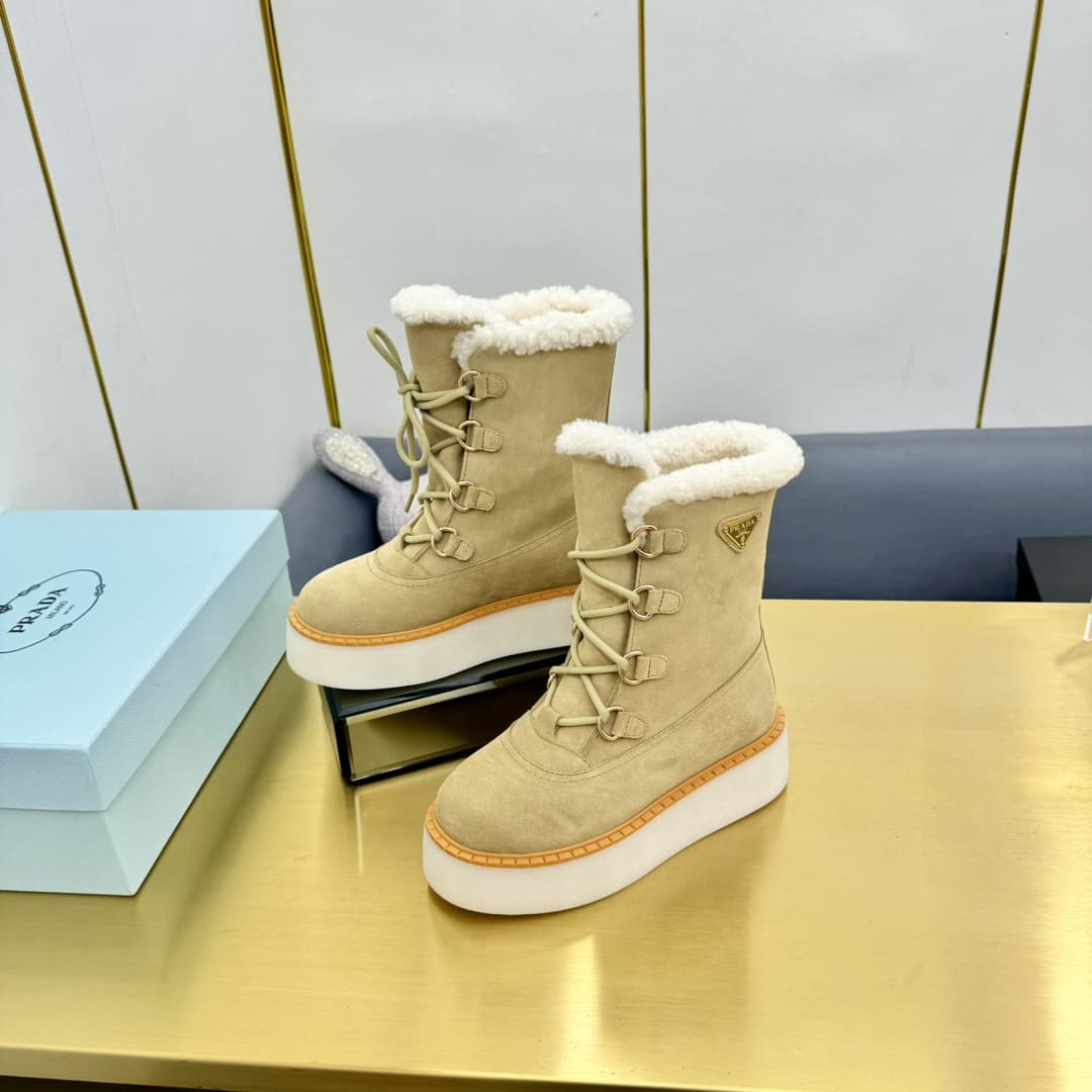 Prada Suede Shearling Flatform Ranger Boots