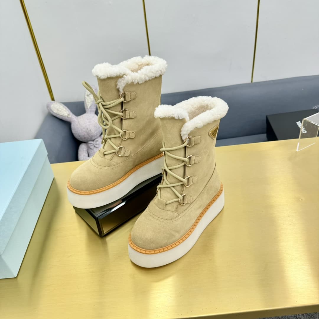 Prada Suede Shearling Flatform Ranger Boots