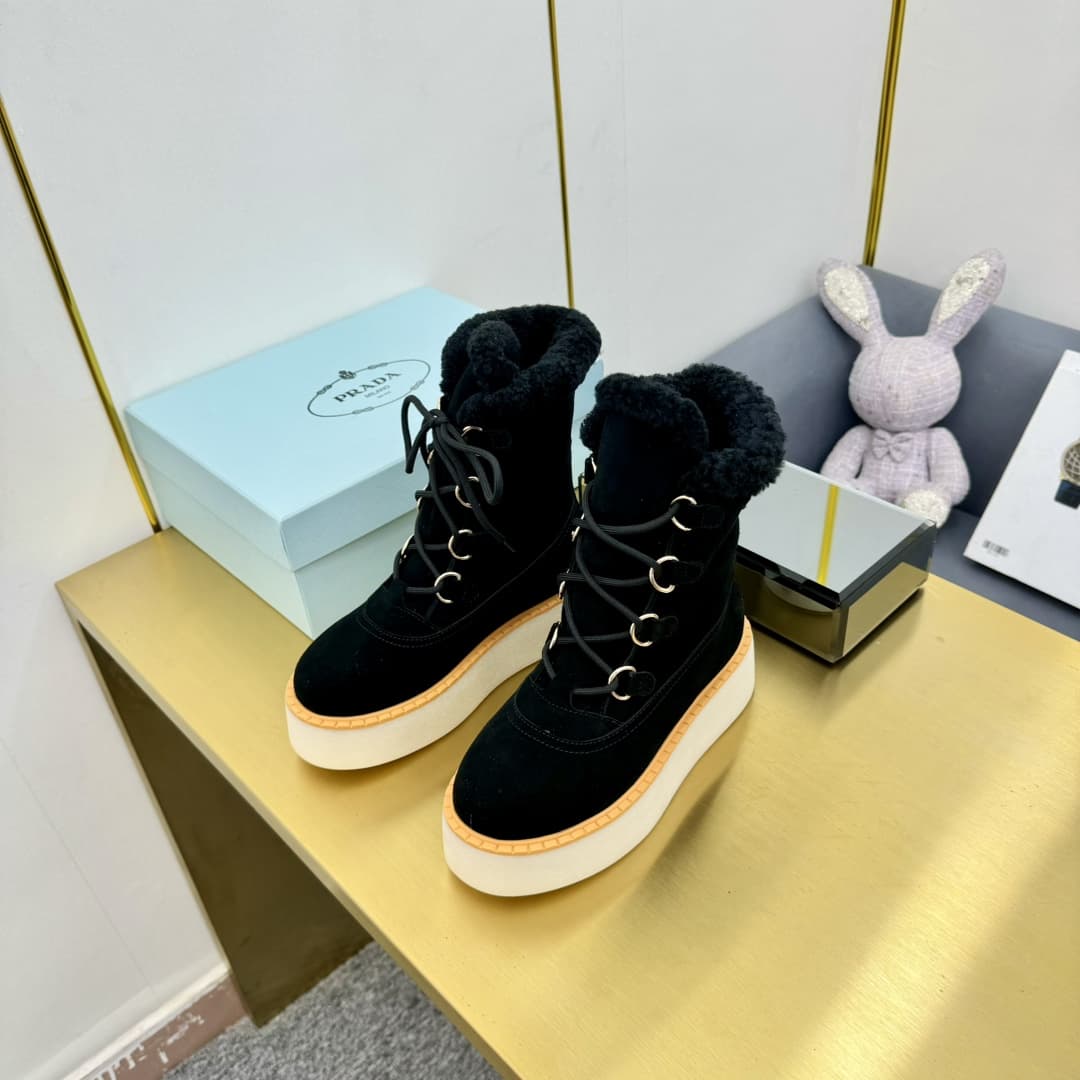 Prada Suede Shearling Flatform Ranger Boots