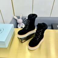 Prada Suede Shearling Flatform Ranger Boots